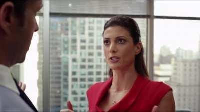 Busty in snug red dress in What an Idiot (Julia Benson, 2014) [MIC]