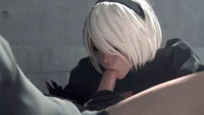 Oral caresses B2 and 9S [Nier: Automata]