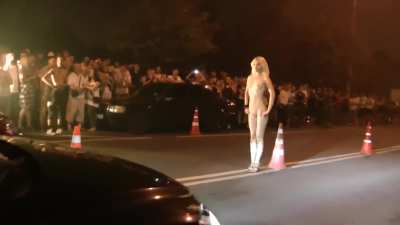 Flag Girl Gets Naked Before Race