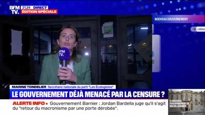 21 septembre 2024, BFMTV : Marine Tondelier répond à un journaliste qui lui demande si le NFP n'a pas une part de responsabilité dans la nomination du nouveau gouvernement
