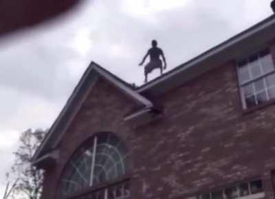 Jumping off a roof into a pool