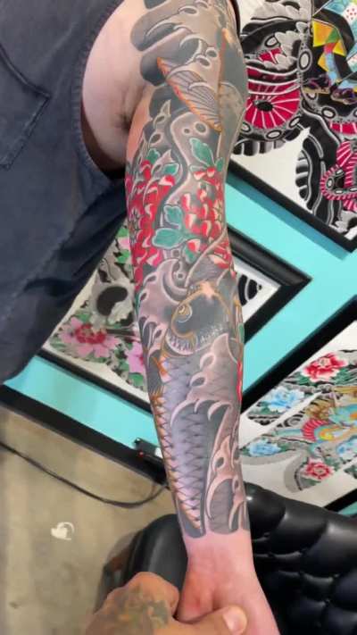 Pair of koi. Tattooed by Dominic Vasquez @ Superfly Tattoo San Diego CA