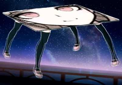 This was a couple of years back, but out of nowhere, I had the visualization of Chiaki Nanami from Danganronpa turned into a table in a dream, with I AM THE TABLE playing.