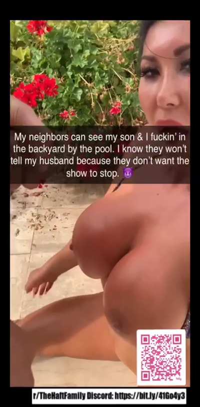 Mom & Son putting a show on for the neighbors in the back yard