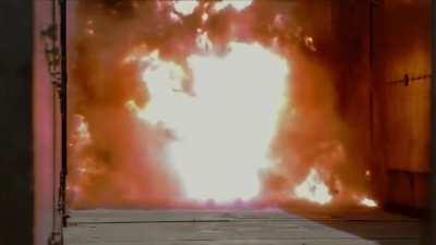 Explosion shockwave bouncing between two concrete walls