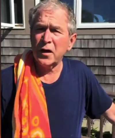 President George W Bush doing the ALS ice bucket challenge and challenging Bill Clinton