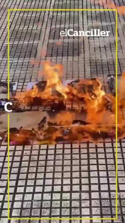 En la marcha feminista prendieron fuego imágenes de Milei, Bullrich, Adorni y hasta de Pedro Rosemblat