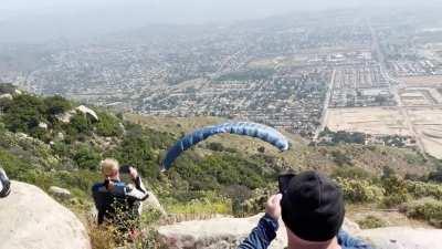 To jump off a mountain with little wind