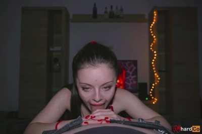 Sucking his cock until he covers my face with a big load