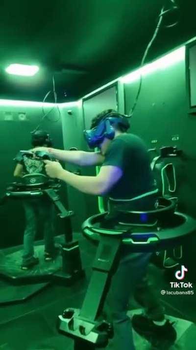 These guys are fully immersed in their virtual reality experience