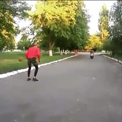 Jump over a moving bike