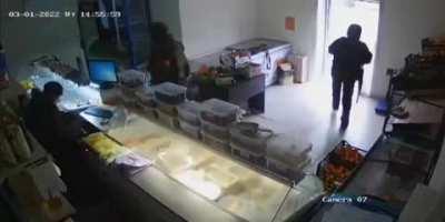 CCTV footage caught a group of Russian soldiers looting a local Ukrainian grocery store due to lack of rations.