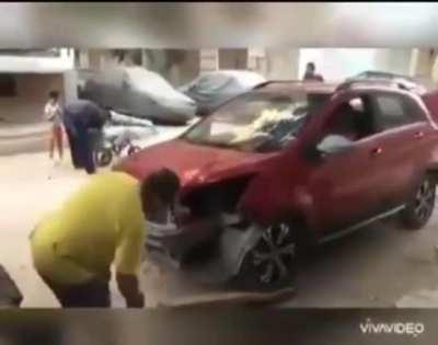 Does this count? The driver keeps backing up the car instead getting off the car for the mechanic to check it out