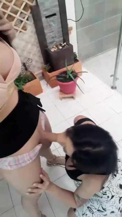 Interrupted blowjob. Luna and Camila (gif)