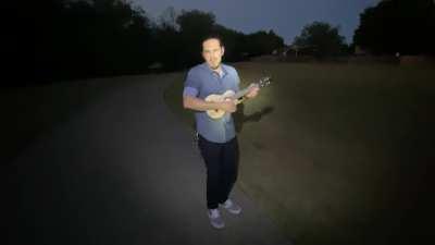 Saw him on my bike ride. Asked if he would play me and Reddit a song. Afterwards he said he was having a rough day and playing for you cheered him up!