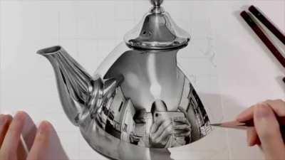 drawing this distorted mirror image on a tea pot