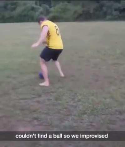 Playing football with a bowling ball