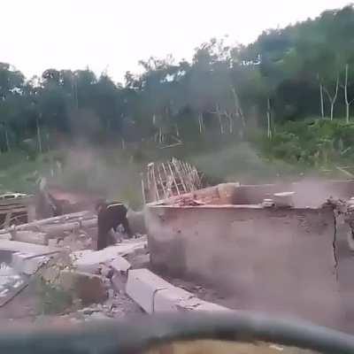 This is what happens when you demolish without watching your back