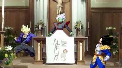 Zamasu kills Trunks for interrupting his sermons