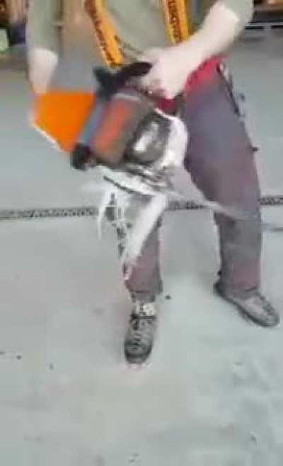 Testing special protective pants on yourself