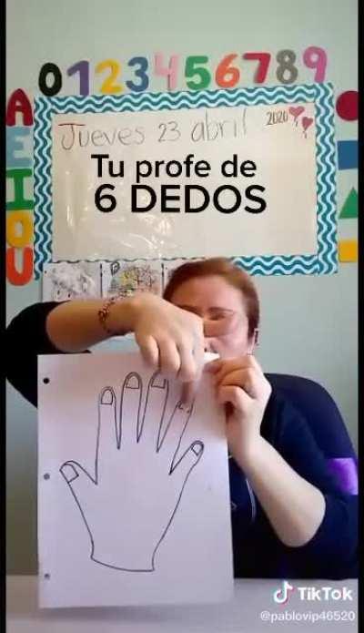 wholesome teacher realizes she accidentally drew a hand with six fingers
