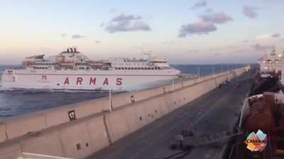 Ferry crashes into harbour wall