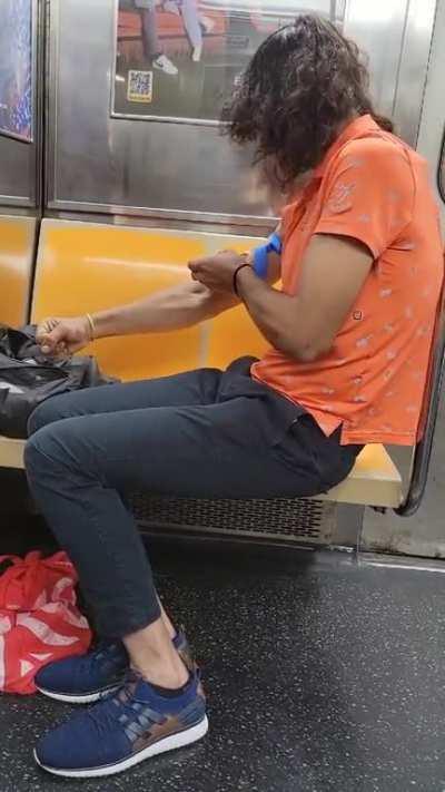 Junky Shooting Dope On The Subway At 9:50am. 💉