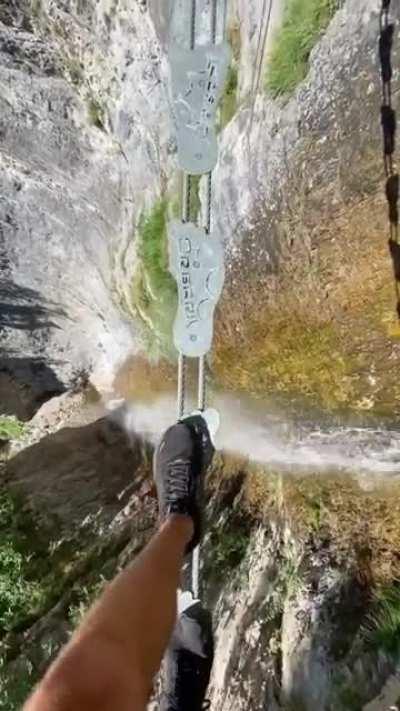 Recreational tightrope walking in Paganella, Italy