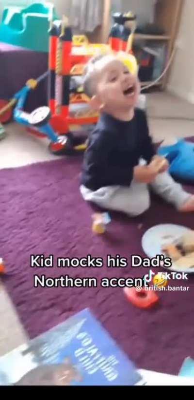 Kid mocks his dad accent and can’t stop laughing