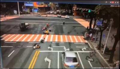 Hit and run today in China miraculously no one was killed