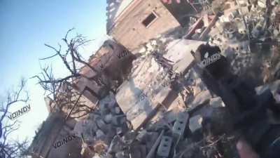 Ukrainian soldier in hand-to-hand combat with a Russian Yakut soldier 