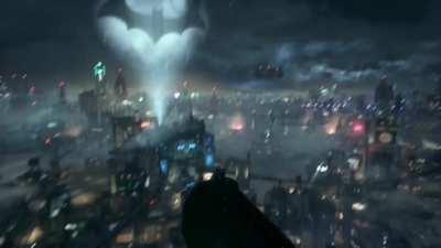 The Batman Skin in Arkham Knight with the movie score playing in the background.
