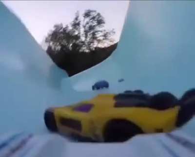 Hot wheels on water slide 