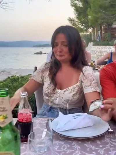 Trying oyster for the first time.