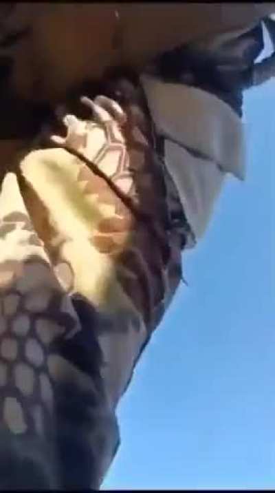 A rebel fighter takes over what appears to be an SAA BMP.