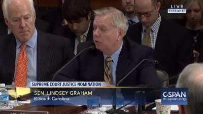 “I want you to use my words against me. If there’s a Republican president in 2016 and a vacancy occurs in the last year of the first term, you can say Lindsey Graham said let’s let the next president, whoever it might be, make that nomination.