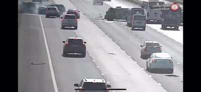 Four cars crash on freeway.