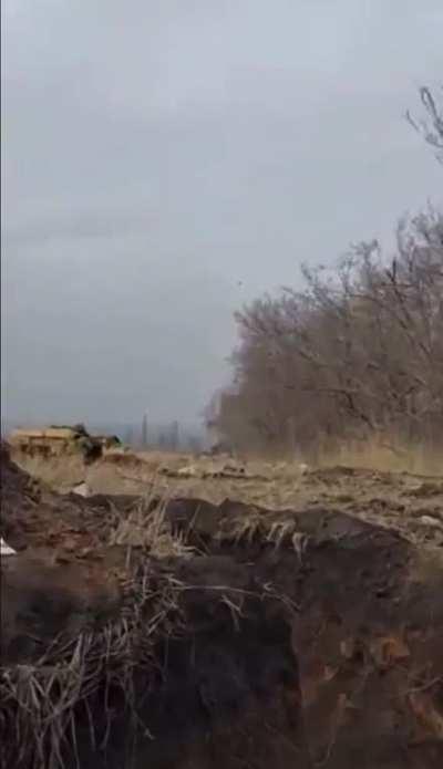 Ukrainian bomber UAV attacks advancing Russian infantry (view from the ground)