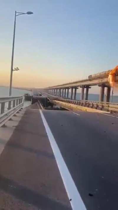 One of the videos clearly shows the vehicle portion of the Kerch Bridge has collapsed.