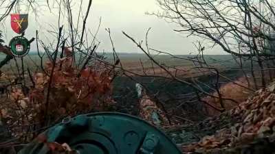 Ukrainian POV: T-64BV tank shoots at Russian positions from a concealed firing position. Pokrovsk direction, April 2025