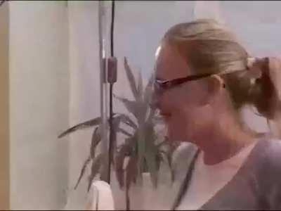 Horny guy on a porn set decides to try and fuck the make up lady