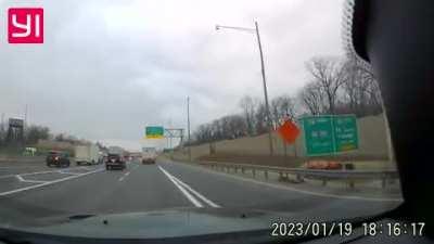 The cunning concrete divider appears from thin air to claim another victim.