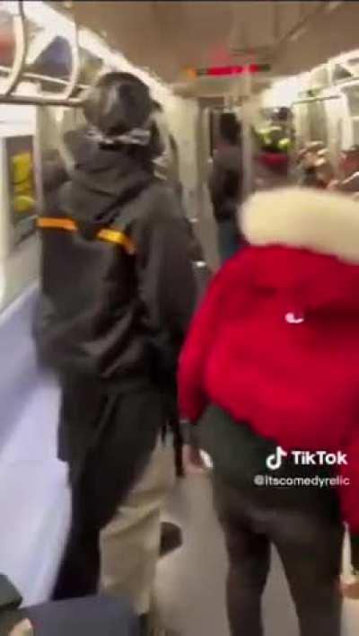 Influencer elbow drops sleeping man on the train for views