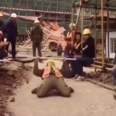 Construction worker has the moves