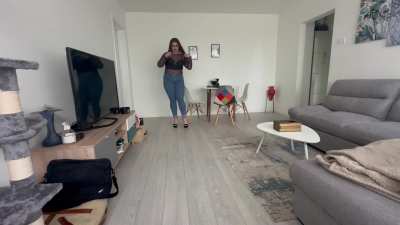 Walking Slowly In High Heels And Blue Jeans While Passing Gasss