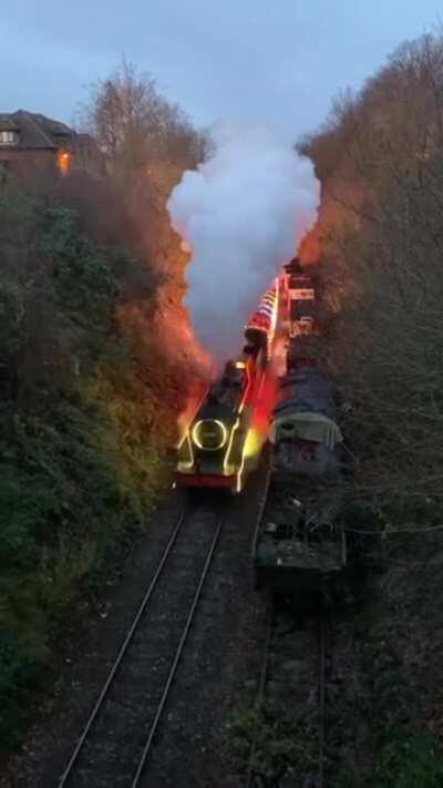 Christmas Lights on a Steam Train in Hampshire, UK