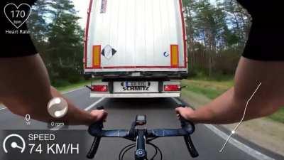 Riding in a truck’s slipstream POV