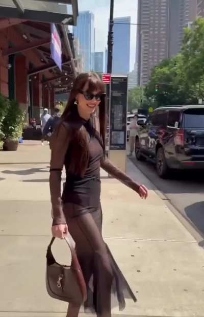 Dakota stepping out of the Greenwich Hotel in New York flaunting a bold black naked look - IG June 2025