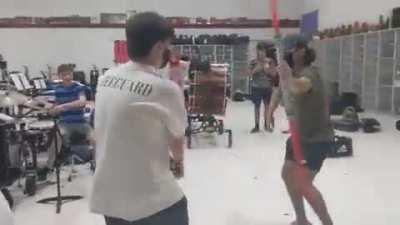 The band teacher left the room and told us to practice…