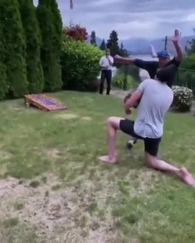 I picture this same thing with Bugs Bunny, an Apple, and a toilet plunger arrow.